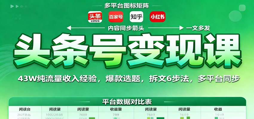 头条号变现课：43W纯流量收入经验，爆款选题，拆文6步法，多平台同步-情久项目网