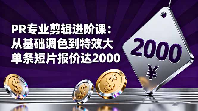 PR专业剪辑进阶课：从基础调色到特效大片的进阶技能，单条短片报价达2000-情久项目网