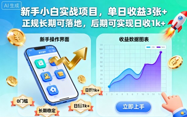 新手小白实战项目，单日收益3张+，正规长期可落地，后期可实现日收1k+【揭秘】-情久项目网