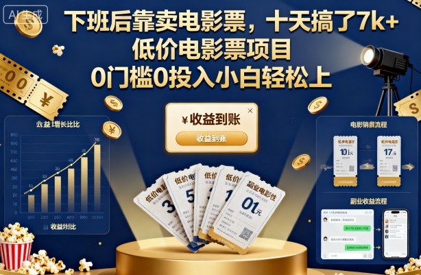 下班后靠卖电影票，十天搞了7k+，低价电影票项目，0门槛0投入小白轻松上手【揭秘】-情久项目网