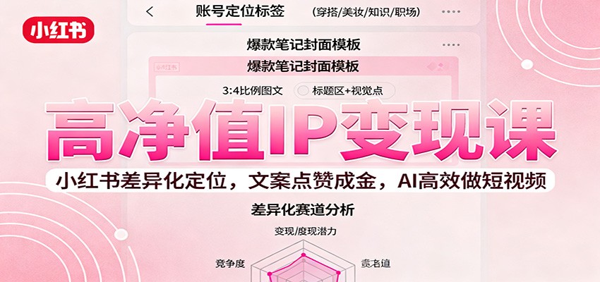 高净值IP变现课：小红书差异化定位，文案点赞成金， AI高效做短视频-情久项目网