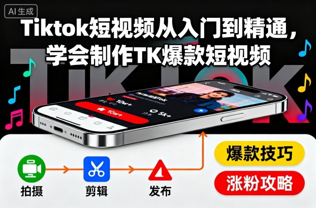 Tiktok短视频从入门到精通，学会制作TK爆款短视频-情久项目网