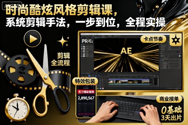 时尚酷炫风格剪辑课，系统剪辑手法，一步到位，全程实操-情久项目网