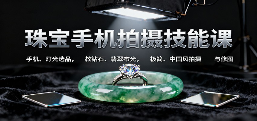 珠宝手机拍摄技能课:手机、 灯光选品，教钻石、翡翠布光，极简、中国风拍摄与修图-情久项目网