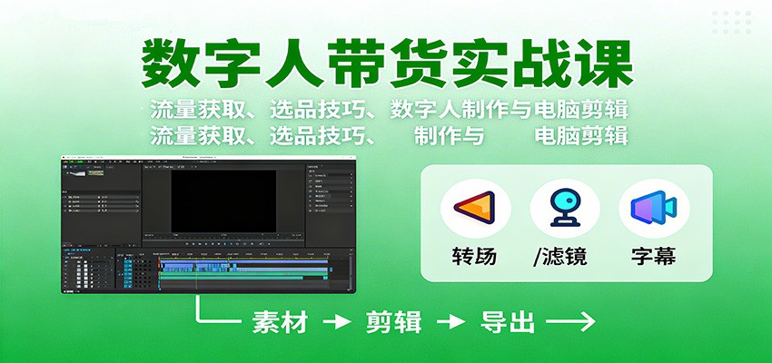 数字人变现实战课：流量获取、选品技巧、数字人制作与电脑剪辑-情久项目网
