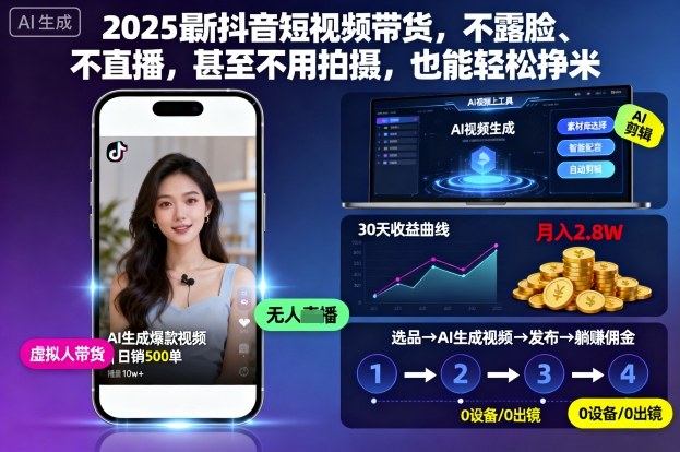 2025最新抖音短视频带货，不露脸、不直播，甚至不用拍摄，也能轻松挣米-情久项目网