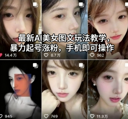 最新AI美女图文玩法教学，暴力起号涨粉，手机即可操作-情久项目网
