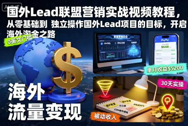 国外Lead联盟营销实战视频教程，从零基础到独立操作国外Lead项目的目标，开启海外淘金之路-情久项目网