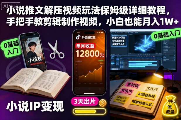 小说推文解压视频玩法保姆级详细教程，手把手教剪辑制作视频，小白也能月入1W+-情久项目网