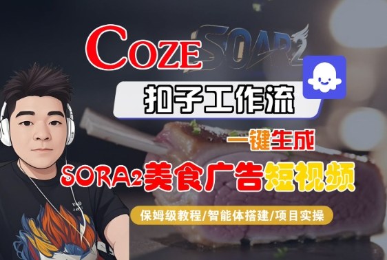 Coze扣子智能体工作流一键生成“SORA2美食广告“短视频，全流程保姆级教学-情久项目网
