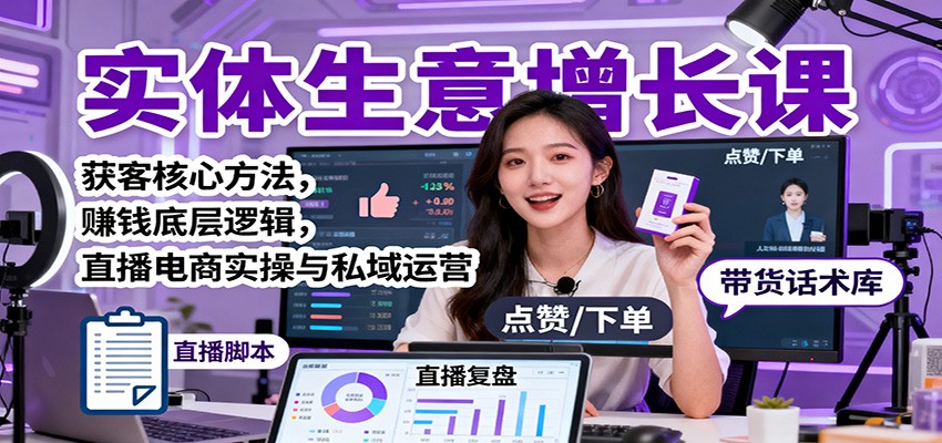 实体生意增长课：获客核心方法，赚钱底层逻辑，直播电商实操与私域运营-情久项目网