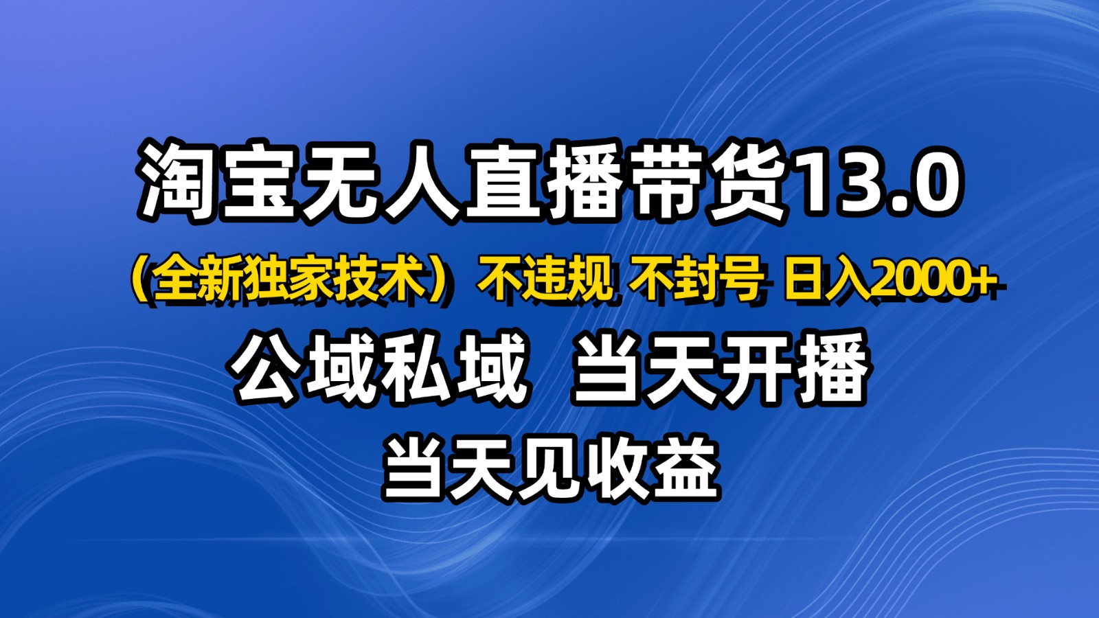 淘宝无人直播13.0，公域私域技术，不封号，不违规 布局下半年旺季赛道，日入2000+-情久项目网