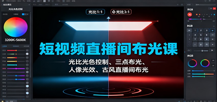 短视频直播间布光课：光比光色控制、三点布光、人像光效、古风直播间布光-情久项目网