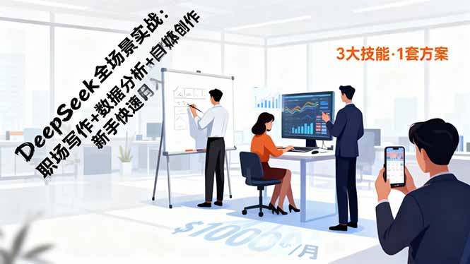 DeepSeek全场景实战：职场写作+数据分析+自媒体创作，新手快速月入过万-情久项目网