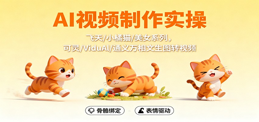 AI视频制作实操，飞天/小橘猫/美女系列，可灵/ViduAl/通义万相文生图转视频-情久项目网