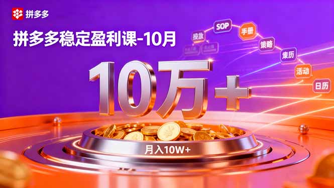 拼多多稳定盈利课-10月，强付费SOP+微付费高投产+活动矩阵，单店月入10万+-情久项目网