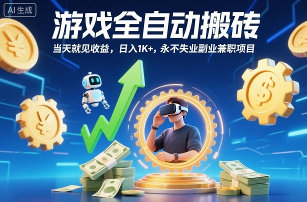 游戏全自动搬砖，当天就见收益，日入1K+，永不失业副业兼职项目【揭秘】-情久项目网