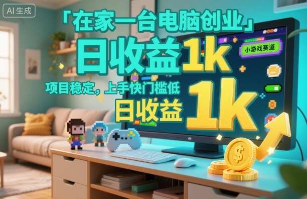 在家一台电脑创业，小游戏赛道，项目稳定，上手快门槛低，日收益1k+【揭秘】-情久项目网