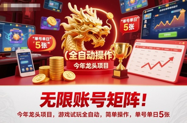 无限账号矩阵！今年龙头项目，游戏试玩全自动，简单操作，单号单日5张【揭秘】-情久项目网