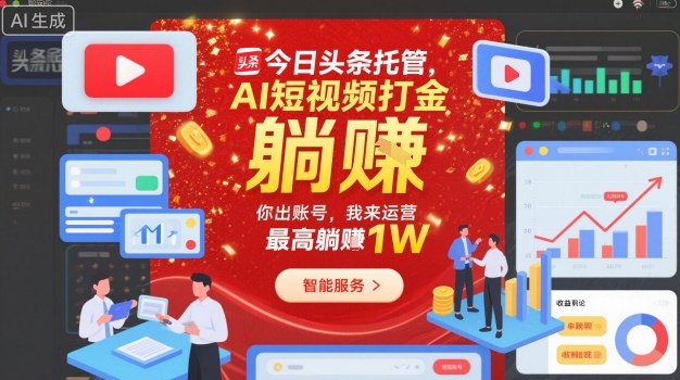 今日头条托管，AI短视频打金，你出账号，我来运营，最高躺賺1W【揭秘】-情久项目网