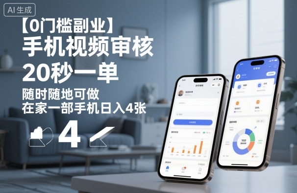 【0门槛副业】手机视频审核，20秒一单，随时随地可做，在家一部手机日入4张【揭秘】-情久项目网