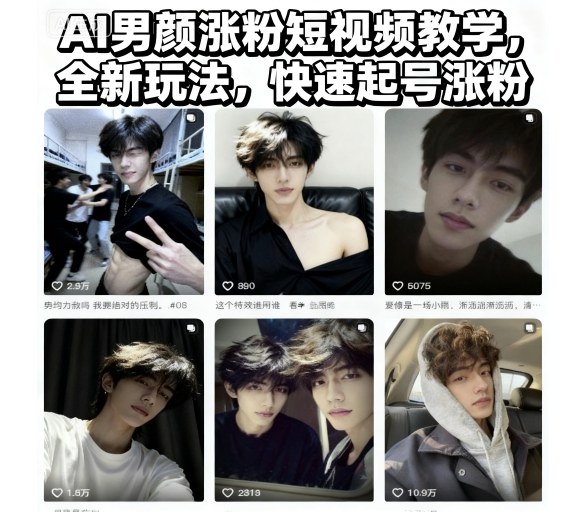 AI男颜涨粉短视频教学，全新玩法，快速起号涨粉-情久项目网