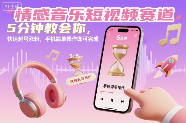 情感音乐短视频赛道，5分钟教会你，快速起号涨粉，手机简单操作即可完成-情久项目网