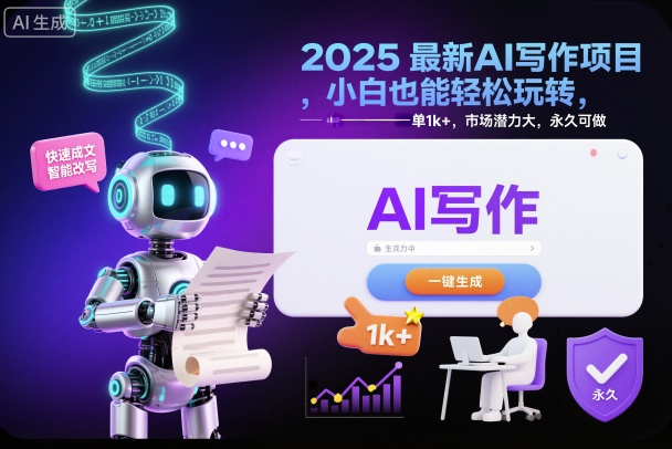 2025最新AI写作项目，小白也能轻松玩转，一单1k+，市场潜力大，永久可做-情久项目网