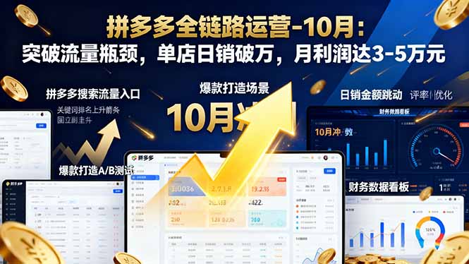 拼多多全链路运营-10月：突破流量瓶颈，单店日销破万，月利润达3-5万元-情久项目网