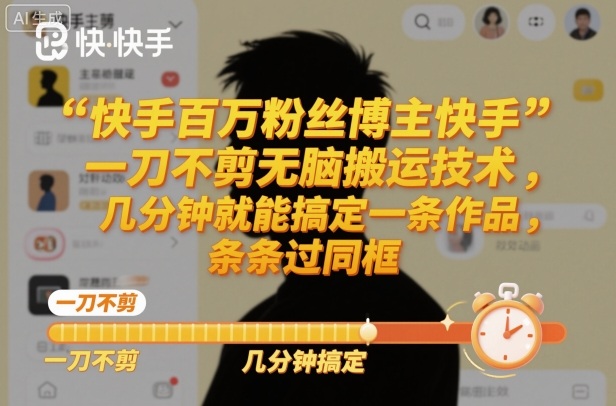 快手百万粉丝博主快手一刀不剪无脑搬运技术，几分钟就能搞定一条作品，条条过同框-情久项目网