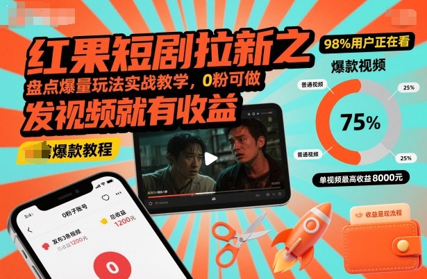 红果短剧拉新之盘点爆量玩法实战教学，0粉可做，发视频就有收益-情久项目网