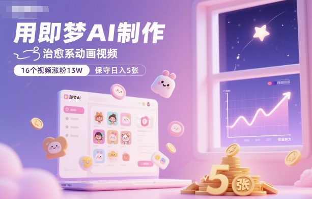用即梦AI制作治愈系动画视频，16个视频涨粉13W，保守日入5张-情久项目网