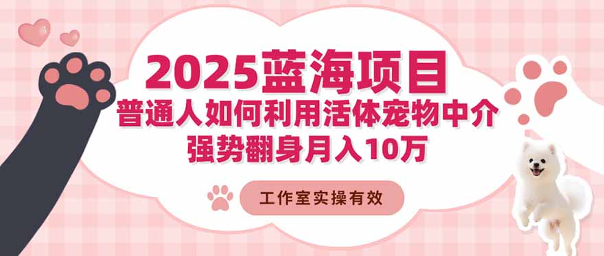 2025蓝海项目：普通人如何利用活体宠物中介，强势翻身月入10万-情久项目网