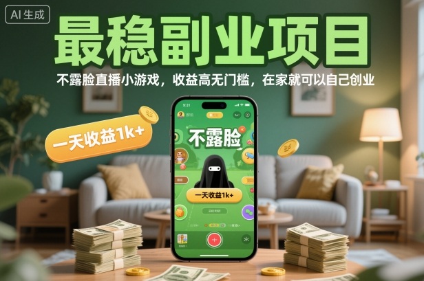 最稳副业项目，不露脸直播小游戏，收益高无门槛，一天收益1k+，在家就可以自己创业【揭秘】-情久项目网