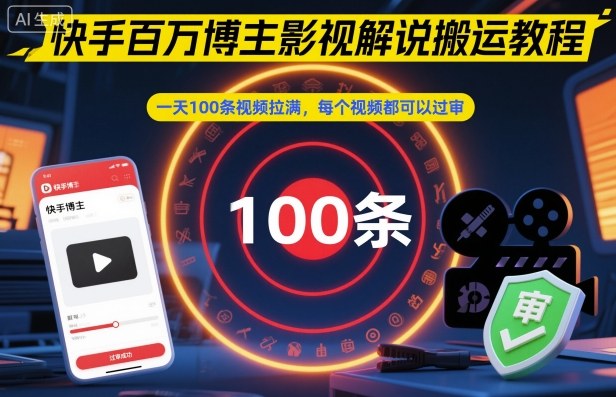 快手百万博主影视解说搬运教程，一天100条视频拉满，每个视频都可以过审-情久项目网