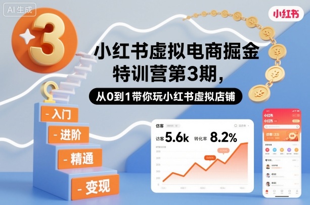 小红书虚拟电商掘金特训营第3期，从0到1带你玩小红书虚拟店铺-情久项目网