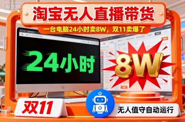 淘宝无人直播带货，一台电脑214小时卖8W，双11卖爆了【揭秘】-情久项目网
