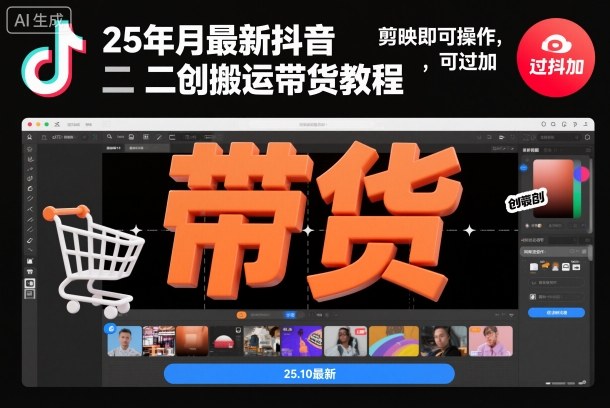 25年10月最新抖音二创搬运带货教程，剪映即可操作，可过抖加-情久项目网