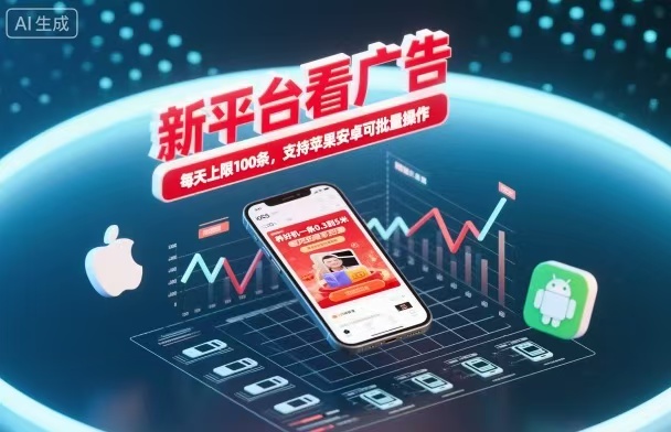 新台看广告，养好机一条5毛到5块，单机日入30到100，支持苹果安卓，可批量操作。-情久项目网