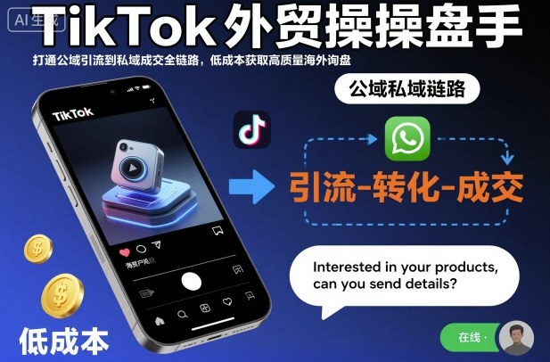 TikTok外贸操盘手，打通公域引流到私域成交全链路，低成本获取高质量海外询盘-情久项目网