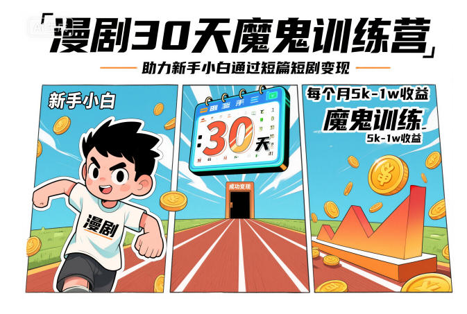 漫剧30天魔鬼训练营，助力新手小白通过短篇短剧变现，每个月5k-1w收益-情久项目网