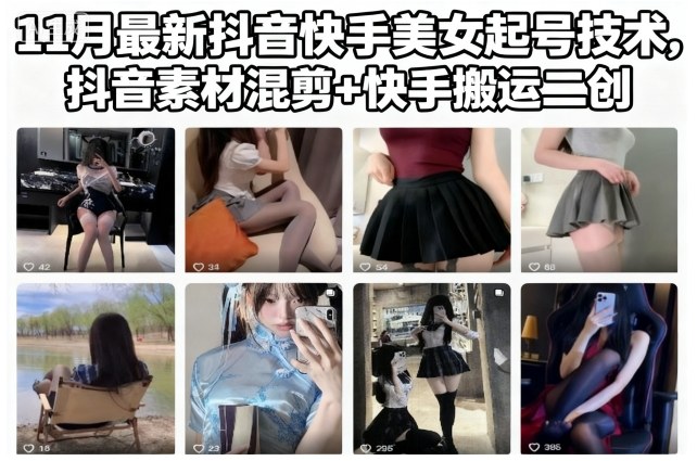 11月最新抖音快手美女起号技术，抖音素材混剪+快手搬运二创-情久项目网