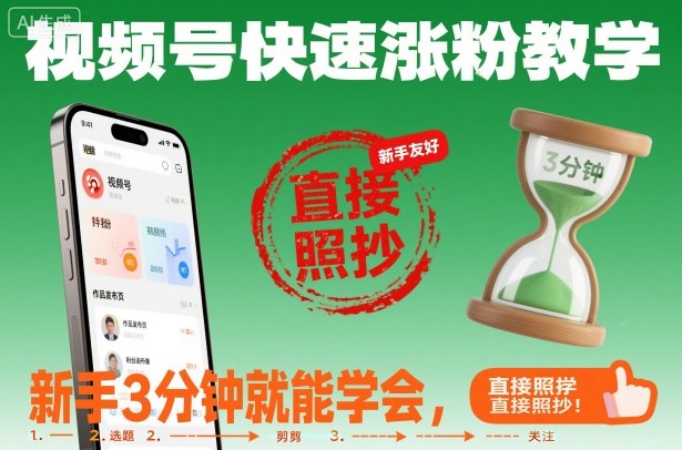 视频号快速涨粉教学，新手3分钟就能学会，直接照抄！-情久项目网