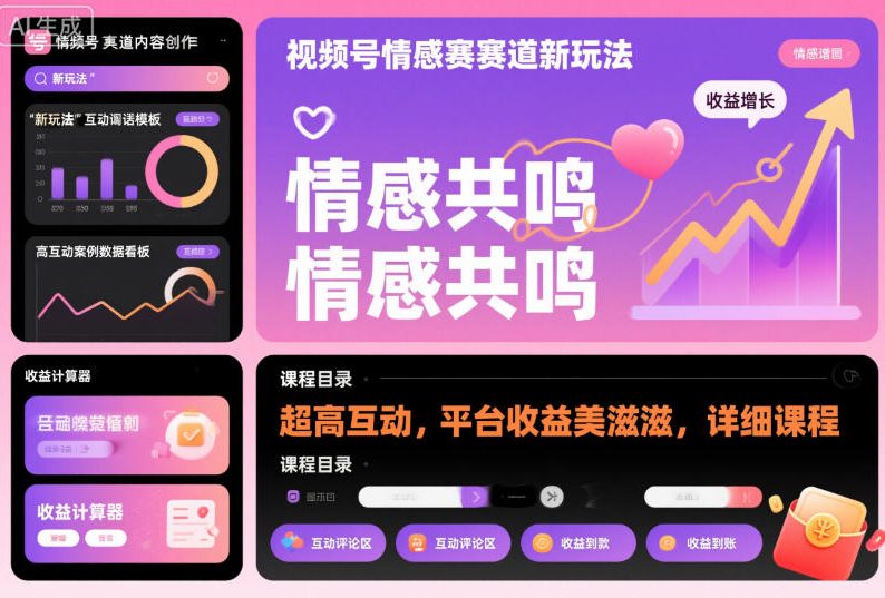 视频号情感赛道新玩法，超高互动，平台收益美滋滋，详细课程-情久项目网