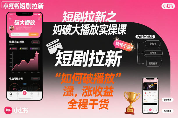 短剧拉新之小红书如何破大播放实操课，如何破播放，涨收益，全程干货-情久项目网