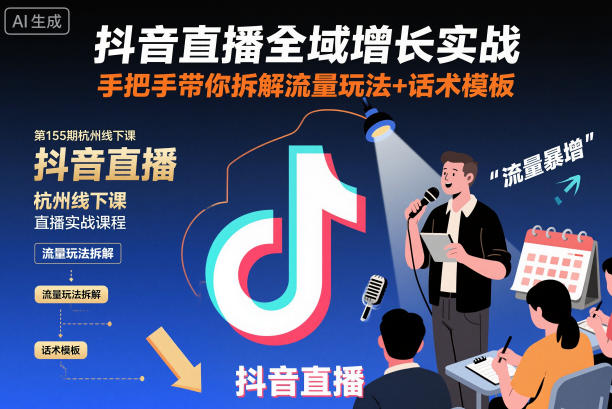 抖音直播全域增长实战第155期杭州线下课，手把手带你拆解流量玩法+话术模板-情久项目网