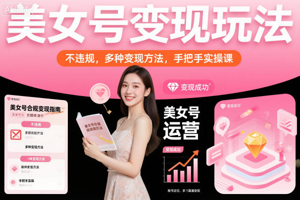 美女号变现玩法，不违规，多种变现方法，手把手实操课-情久项目网