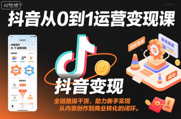 抖音从0到1运营变现课，全链路实操干货，助力新手实现从内容创作到商业转化的闭环-情久项目网