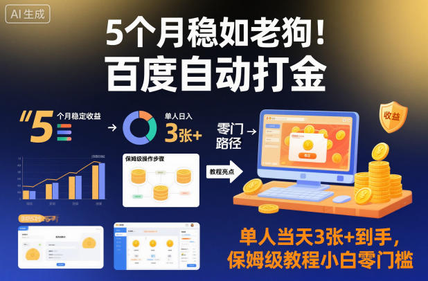 5个月稳如老狗！百度自动打金，单人当天3张+到手，保姆级教程小白零门槛【揭秘】-情久项目网