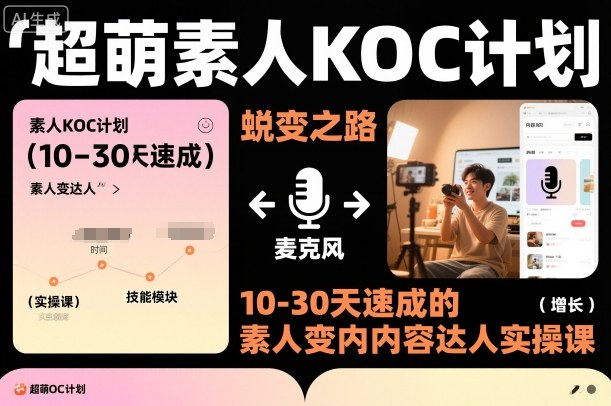 超萌素人KOC计划，10-30天速成的素人变内容达人实操课，适合想做短剧小说推文电商推广的素人入局-情久项目网